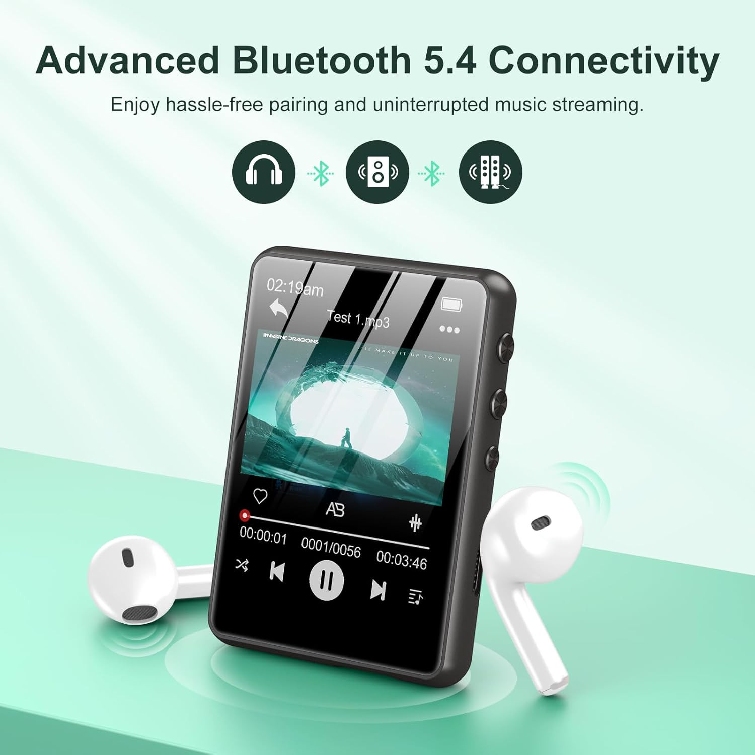 128GB MP3 Player with Bluetooth 5.3, 2.4 Inch Full Touch Screen Portable Music P