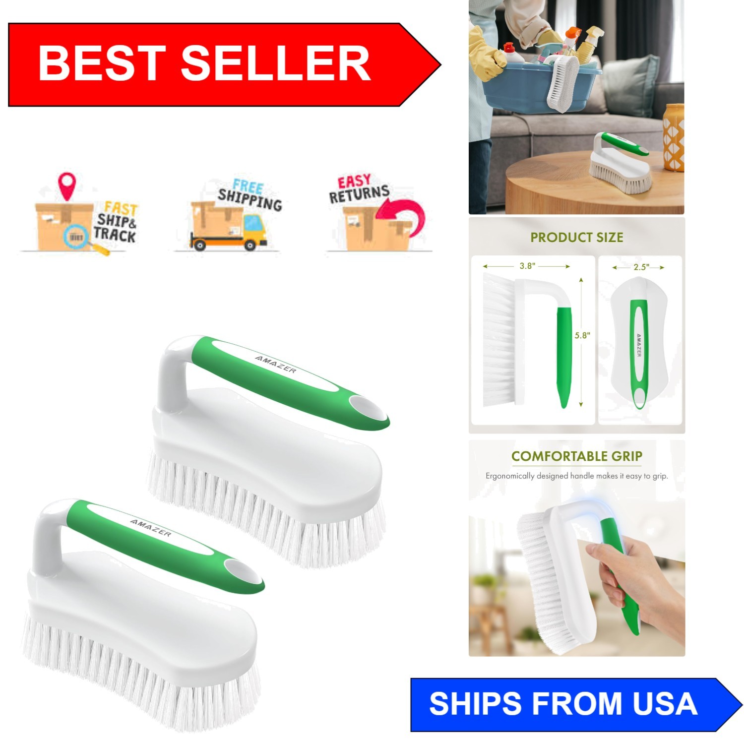 Sturdy Dual-Tone Scrub Brush Set for Effortless Bathroom & Kitchen Deep Cleaning