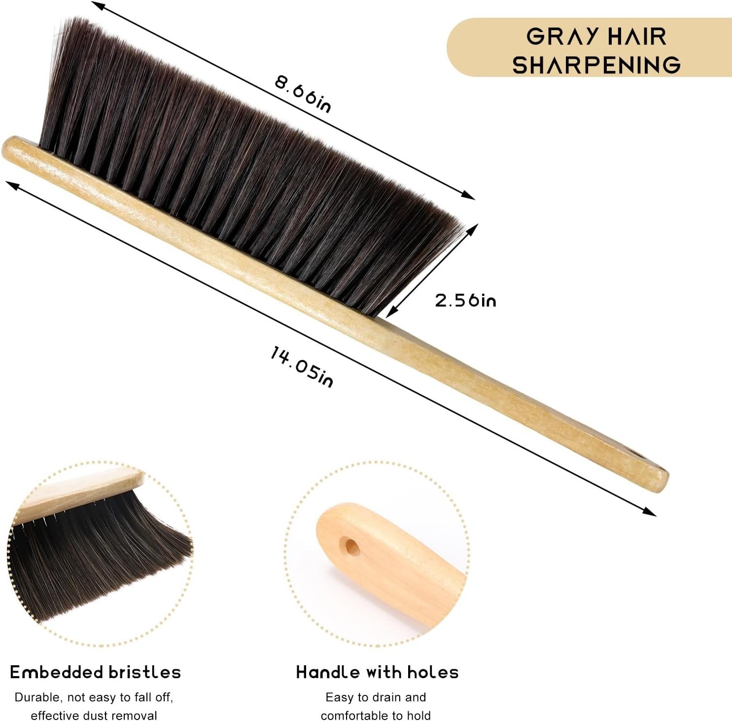 Wooden Dust Brush, 14 Inch Bench Brush Horse Hair Brush Hand Broom Counter Duste