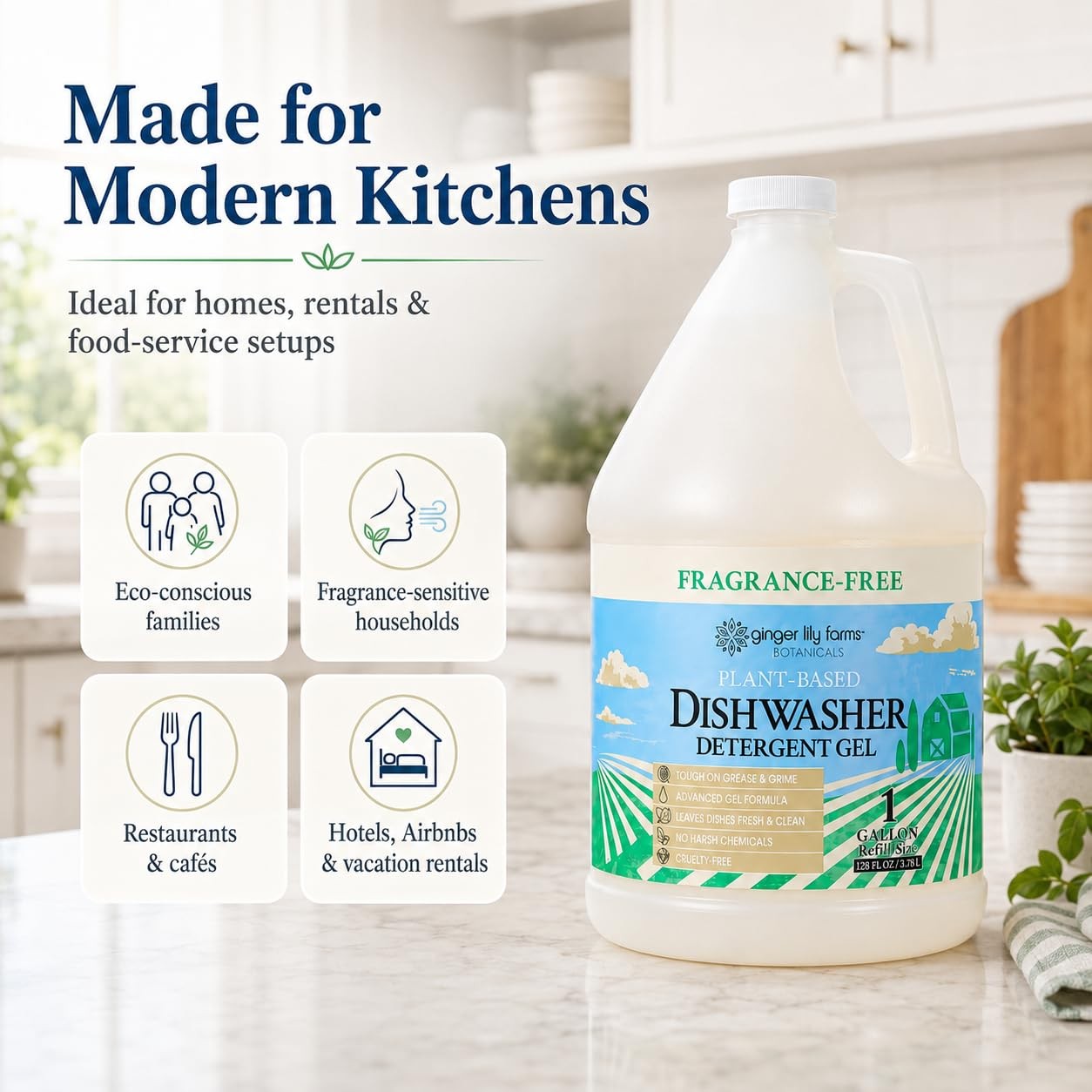 Plant-Based Dishwasher Detergent Gel, Fragrance-Free, 1 Gallon (128 Fl Oz) Re…