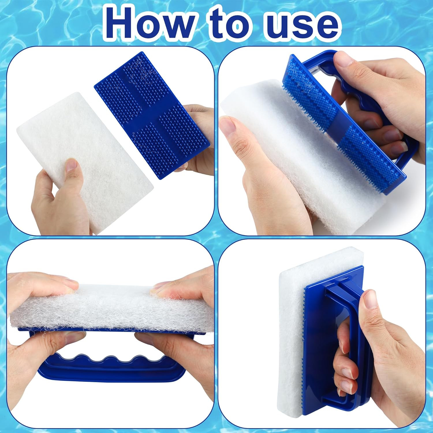 3 Pack Hand-Held Pool Scrub Brush Pool Cleaning Scrubbing Sponge Pad Bathroom Cl