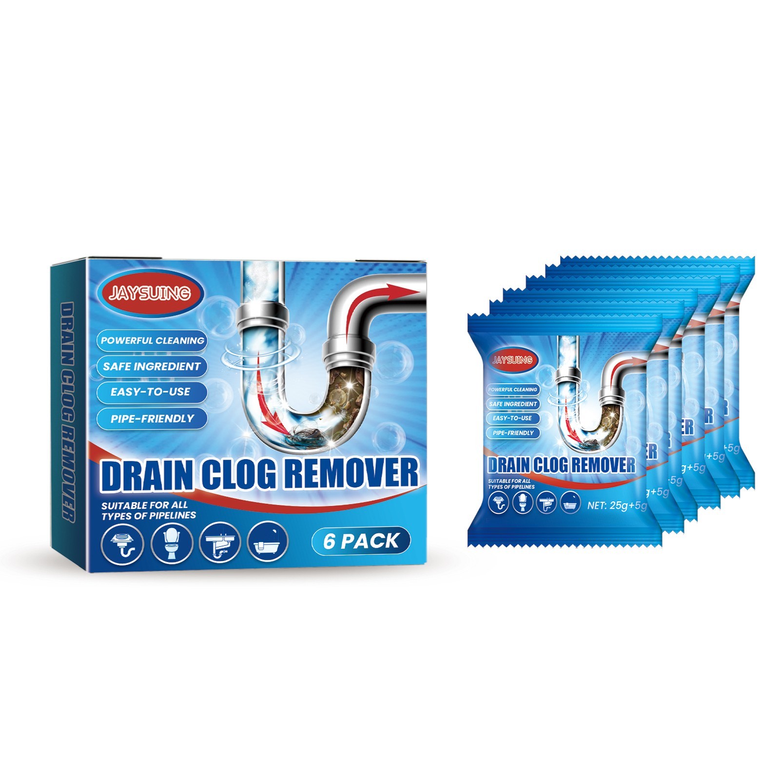 NEW 6 Pack Drain Cleaner Powder Fast Acting Sink Toilet Unclogger Fast Shipping