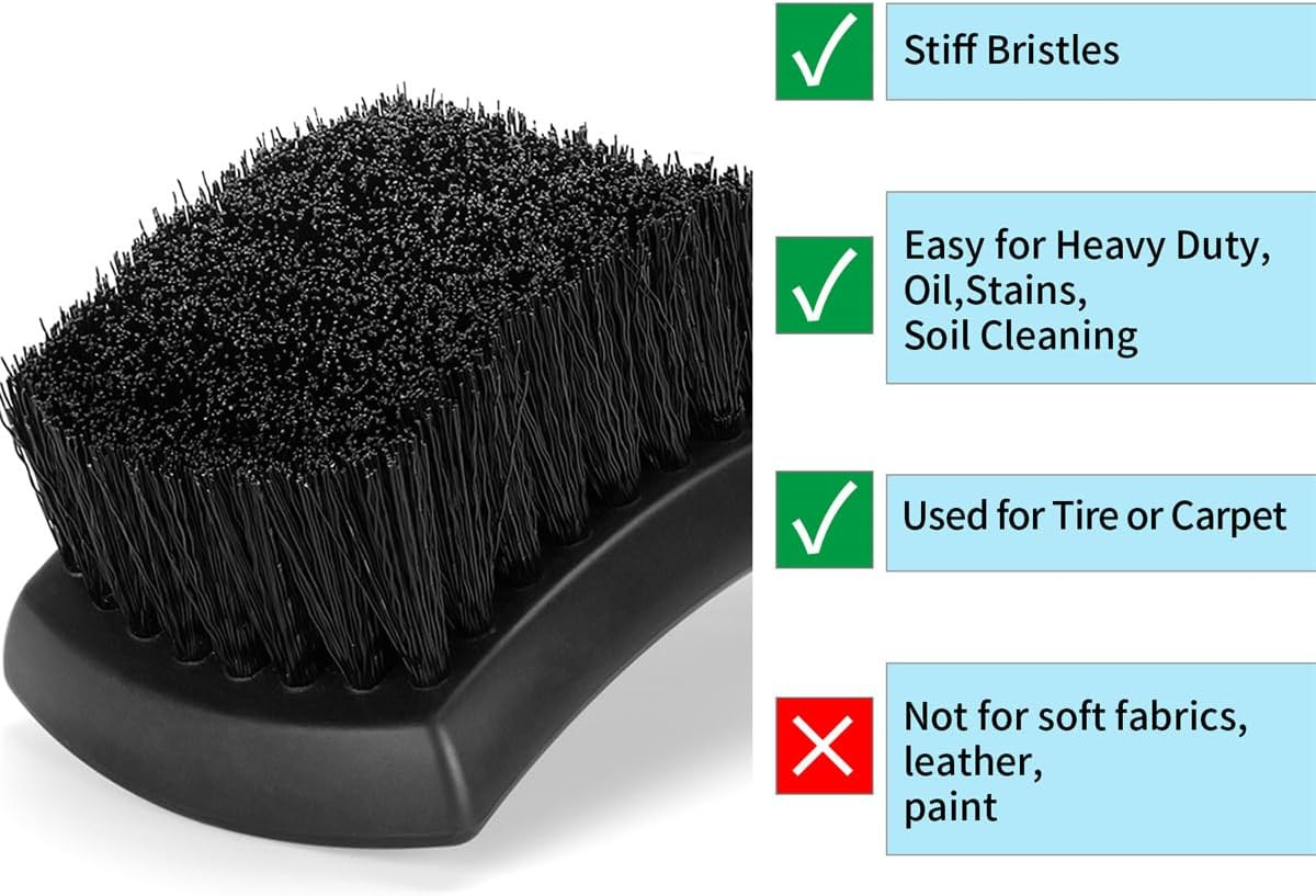 Wheel Rim & Tire Brush Set, Soft & Stiff Bristle Wash Cleaning Supplies Kit