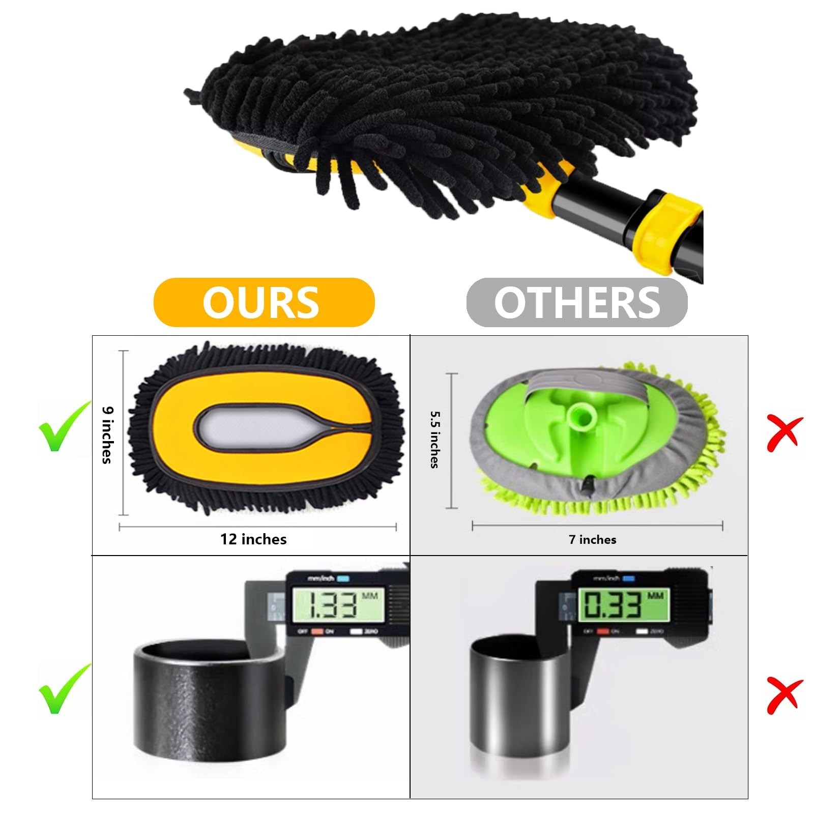 57” Car Wash Brush with Long Handle Chenille Microfiber Car Wash Kit， Mi