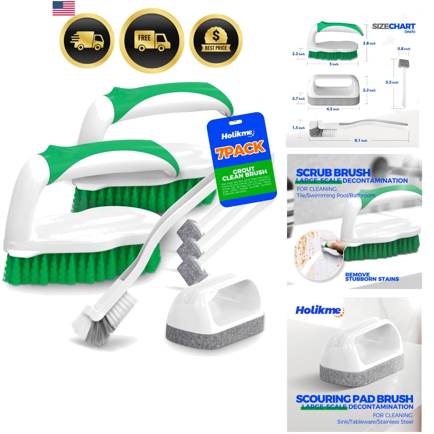 7 Pack Deep Cleaning Brush Set, Scrub Pads with Scraper Tip for Pool Walls, B…