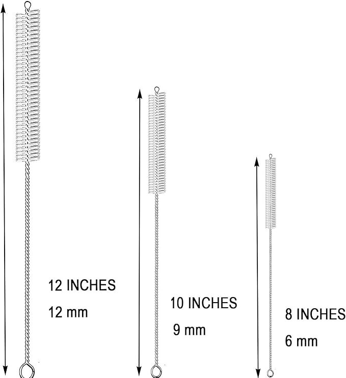 Extra Long 12 Pieces Drinking Straw Cleaning Brush Kit 12 In, 10 In, 8 In NEW US