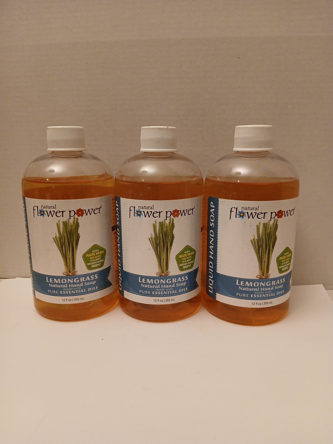 THREE Flower Power Lemongrass Vegan Hypoallergenic Liquid Hand Soaps 12 oz Each