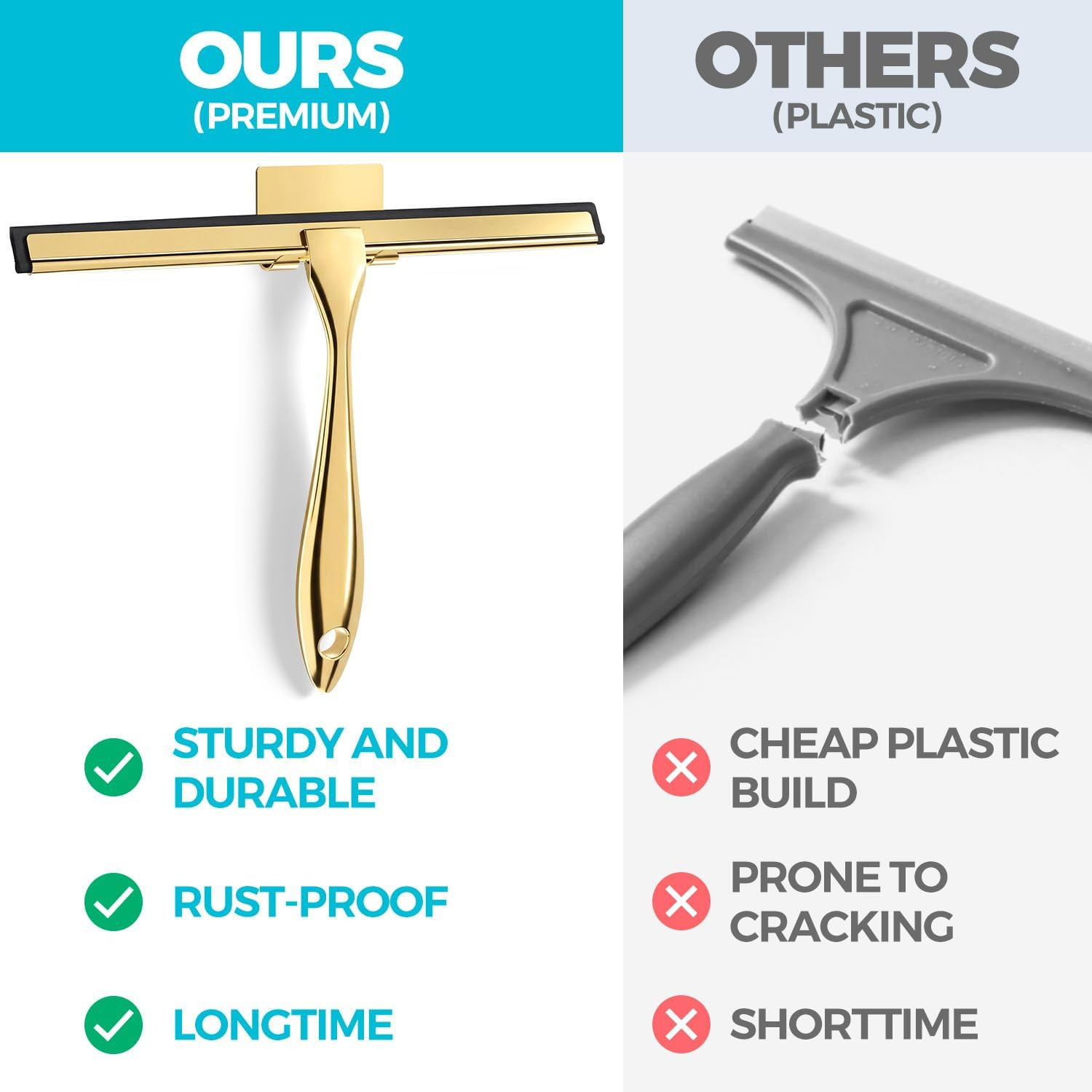 2PACK 10-Inch Golden All-Purpose Shower Squeegee for Shower Doors, Bath Linen Se