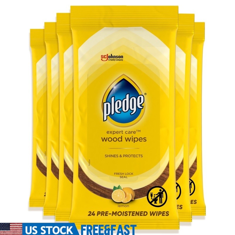 Wood Wipes Lemon Scent Cleaner Polish Protects Removes Dust 24 Count 6 Pack New