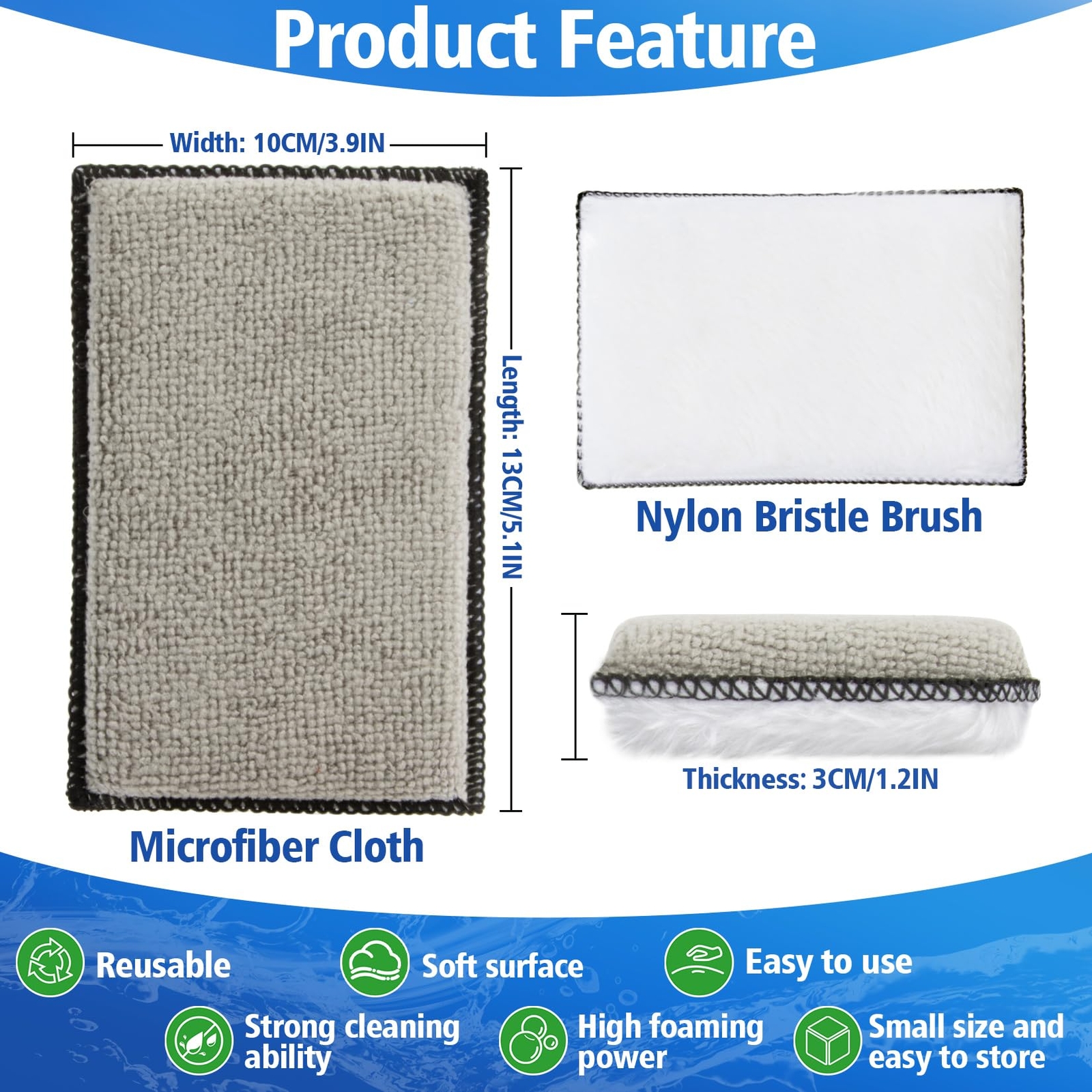 4PCS Microfiber Pads Detailing Sponge Two Sides,Microfiber Cloth &Nylon Bristle