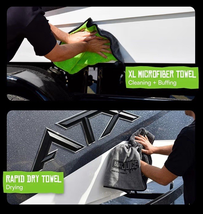 Boat Juice Exterior Cleaner 32oz + Rapid Dry Microfiber Towel 28×26 Bundle New