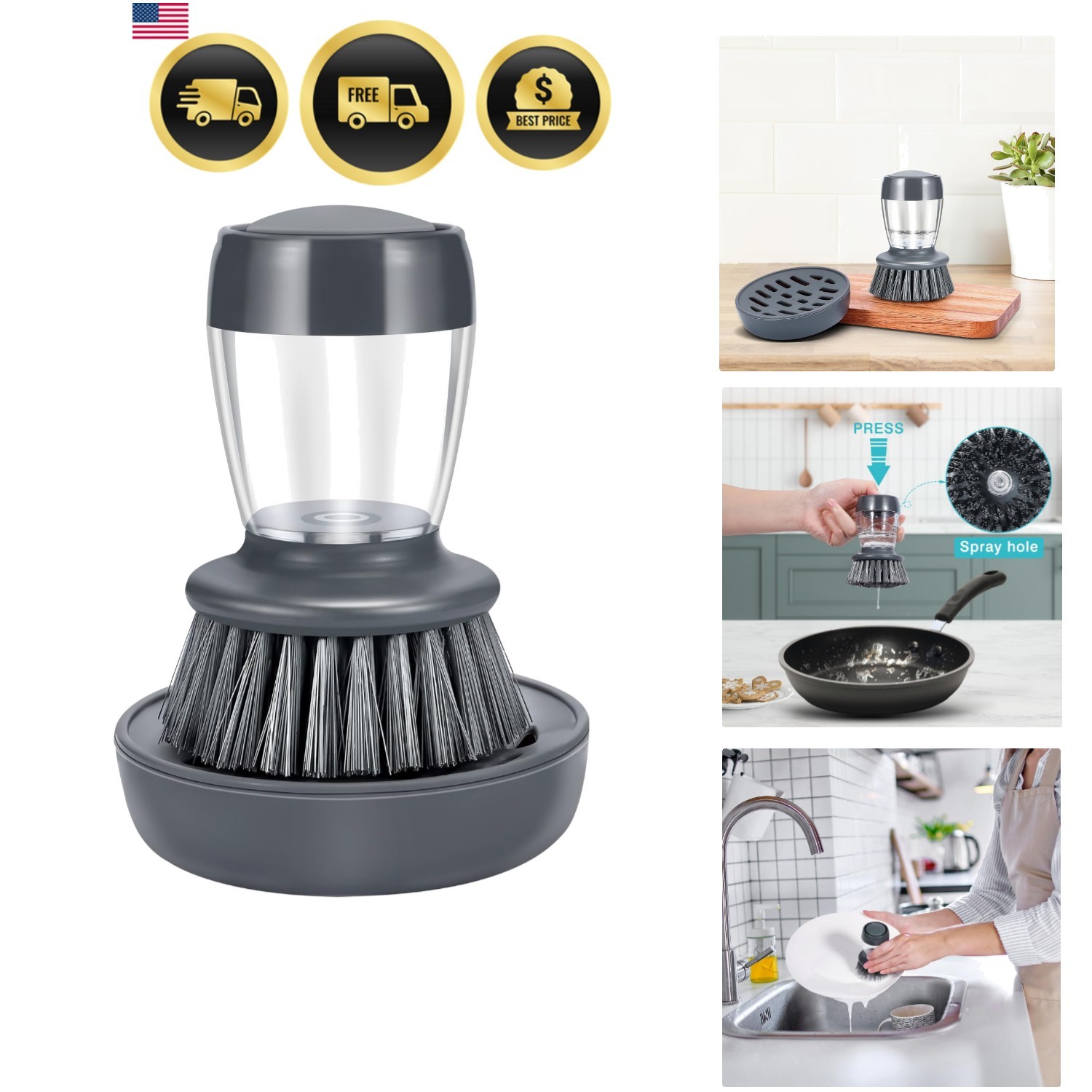 Soap Palm Brush Storage Set, 1 Piece Kitchen Brush with Bracket for Cleaning …