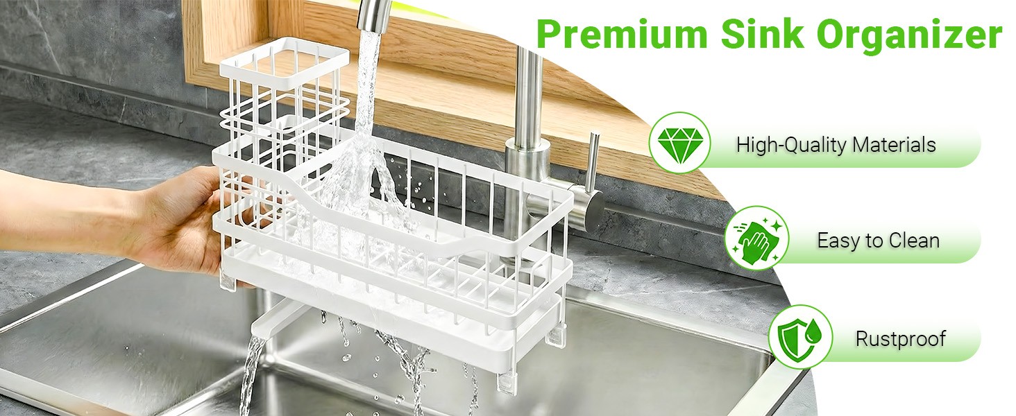 Sponge Holder for Kitchen Sink, Rustproof Sink Caddy Organizer with Dish Brush