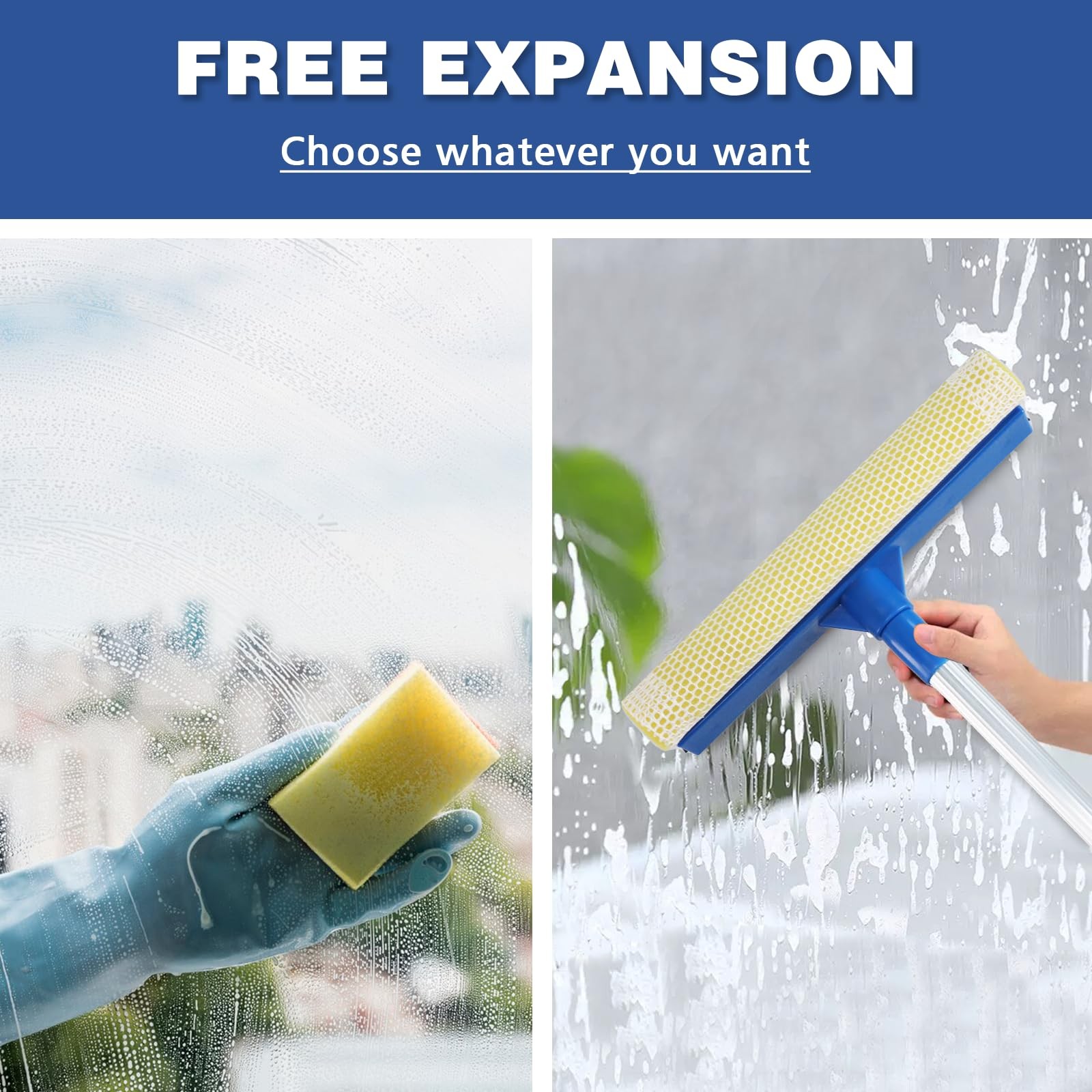 Window Squeegee Cleaner 2 in 1 Sponge Extendable Handle for Glass Shower Car