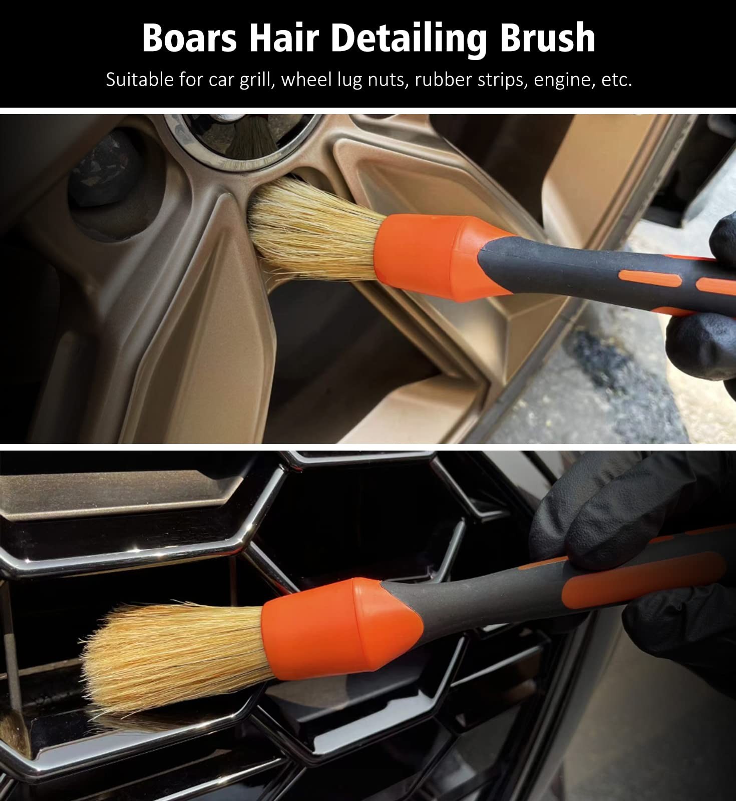 Car Detailing Brush Set 3 Ultra Soft Boar Hair Brushes for Interior & Exterior