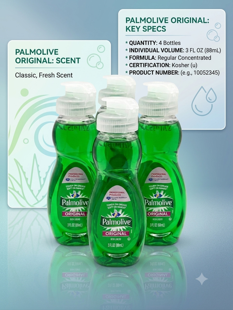 Palmolive Original Liquid Dish Soap 3 oz Travel Size Tough on Grease 4 Pack