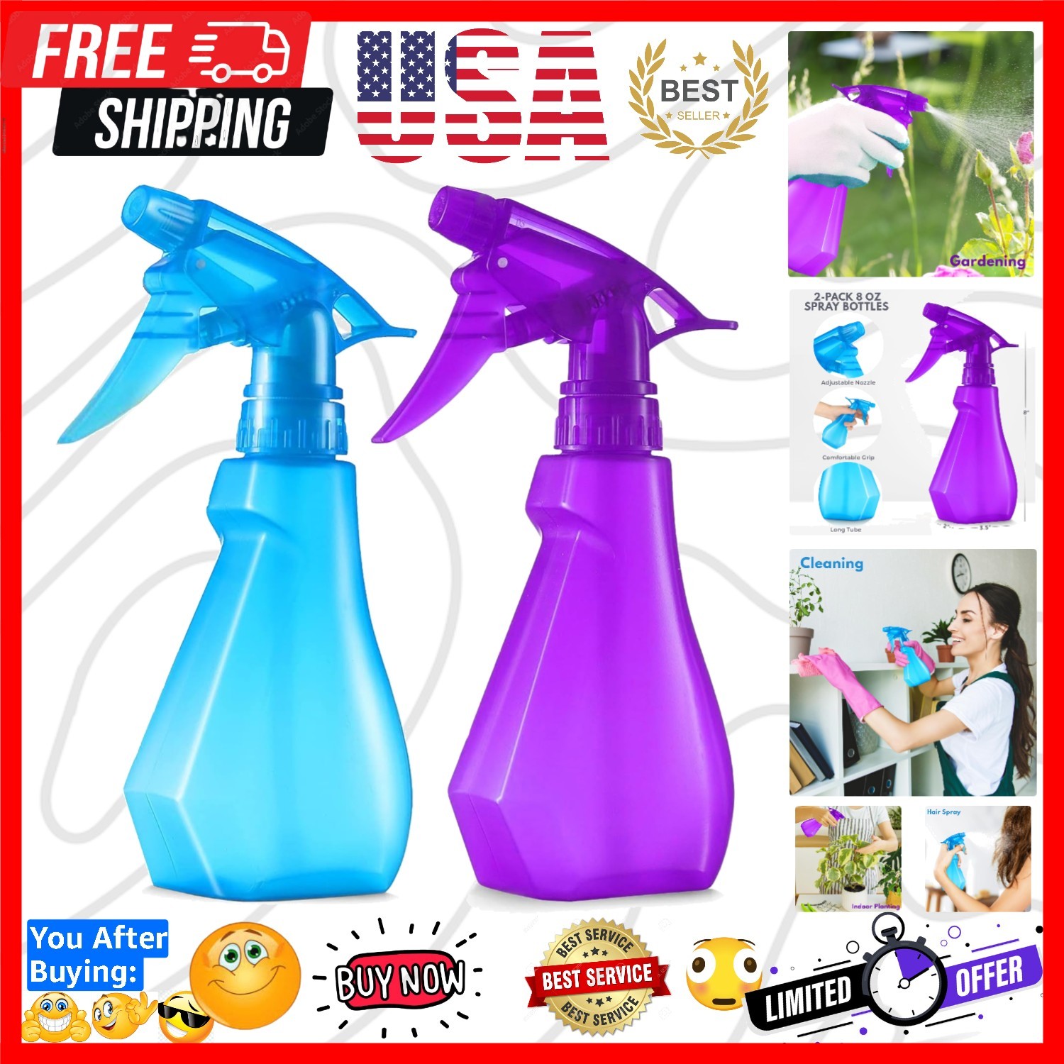 8oz 2-Pack Empty Spray Bottles for Cleaning Heavy Duty, Small Spray Bottle fo…