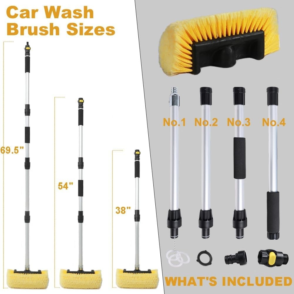 70″ RV Wash Brush with Long Handle and 12″ Soft Bristle Brush Head, Water Flo…