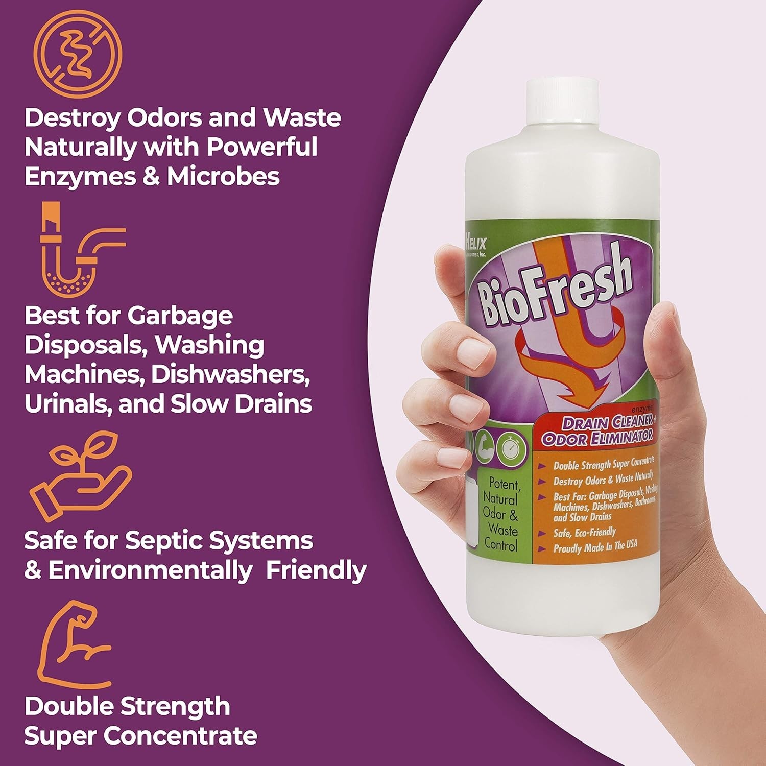Double Strength 32oz Enzyme Drain Cleaner – Made in USA for Hassle-Free Cleaning