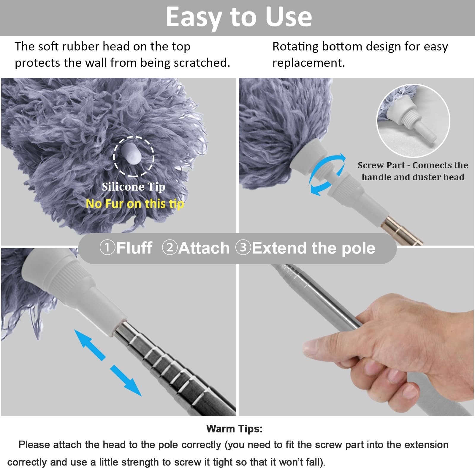 Feather Cleaning Duster With Handle Telescoping Extendable 100 Extra Long Pole