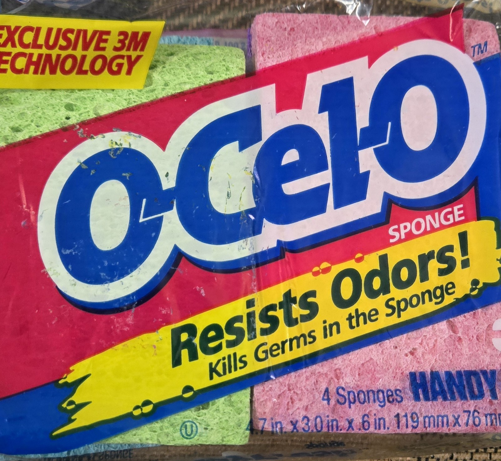 Lot of 3 Vintage 1994 O-CEL-O 3M Handy Size Sponges (Total of 12) Made in USA