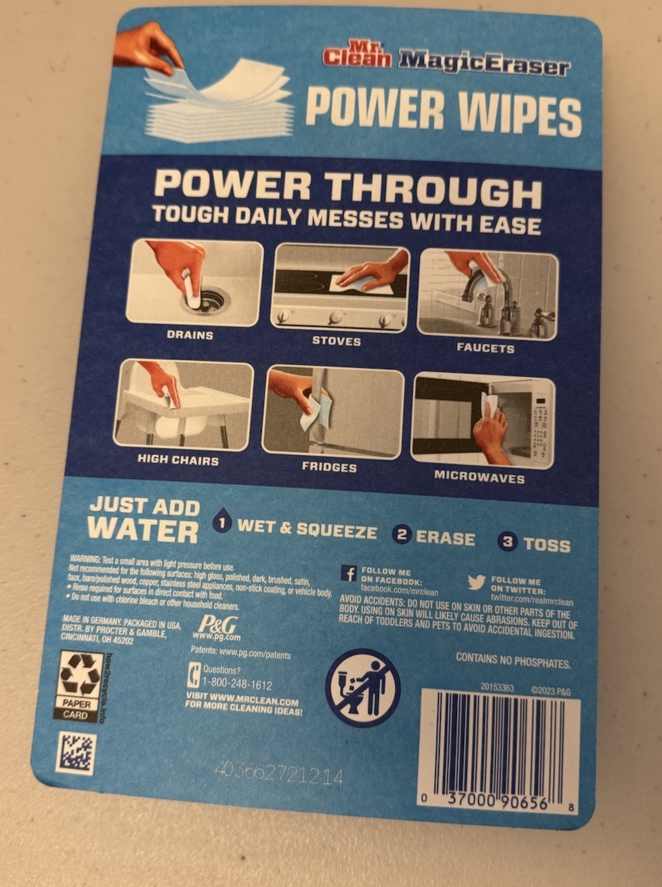 3-Mr. Clean Magic Eraser Power Wipes Thin Dry Sheets 8 Counts per pack NEW