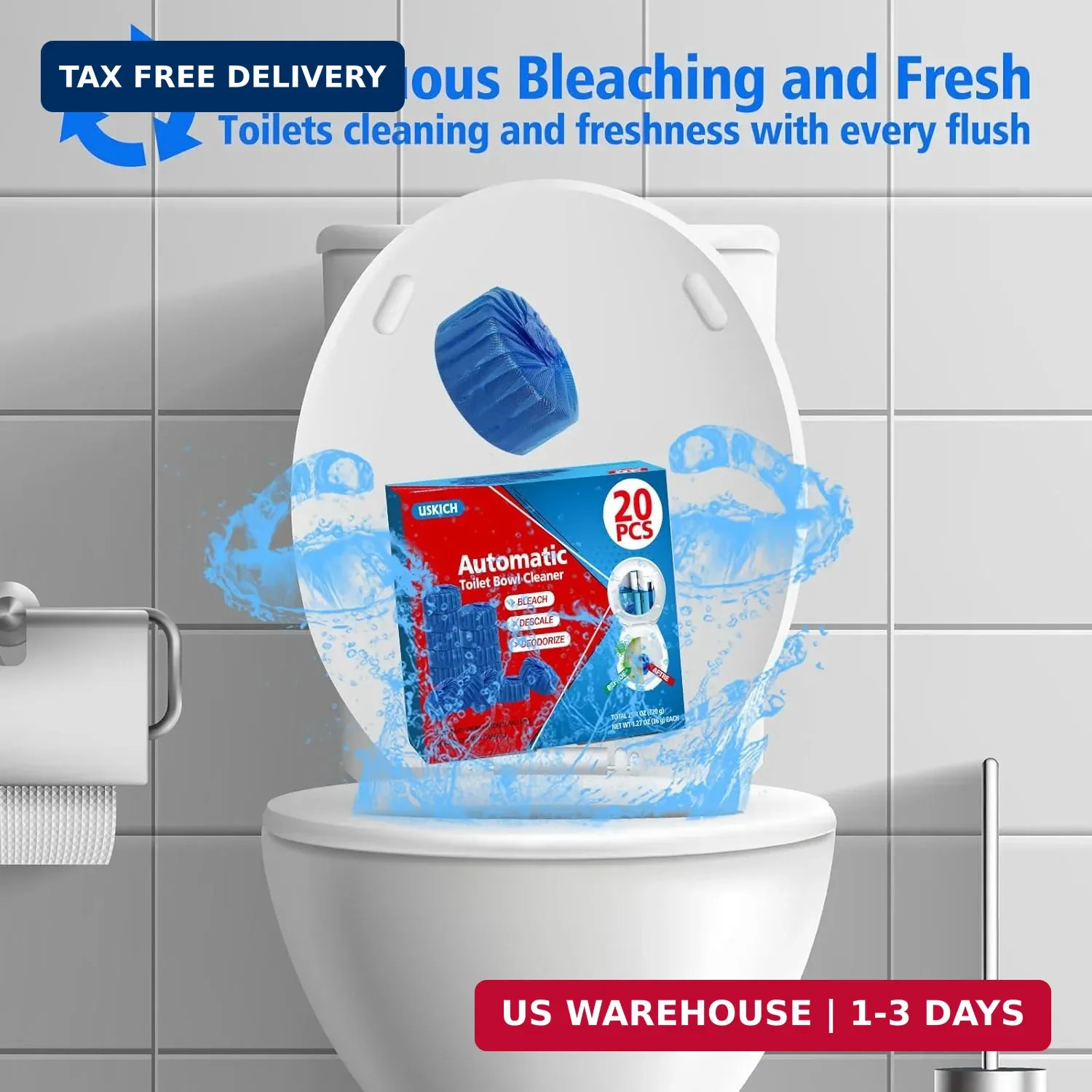 USKICH 20 Pack Toilet Bowl Cleaner Tablets,Blue Automatic Toilet Tank Cleaners,