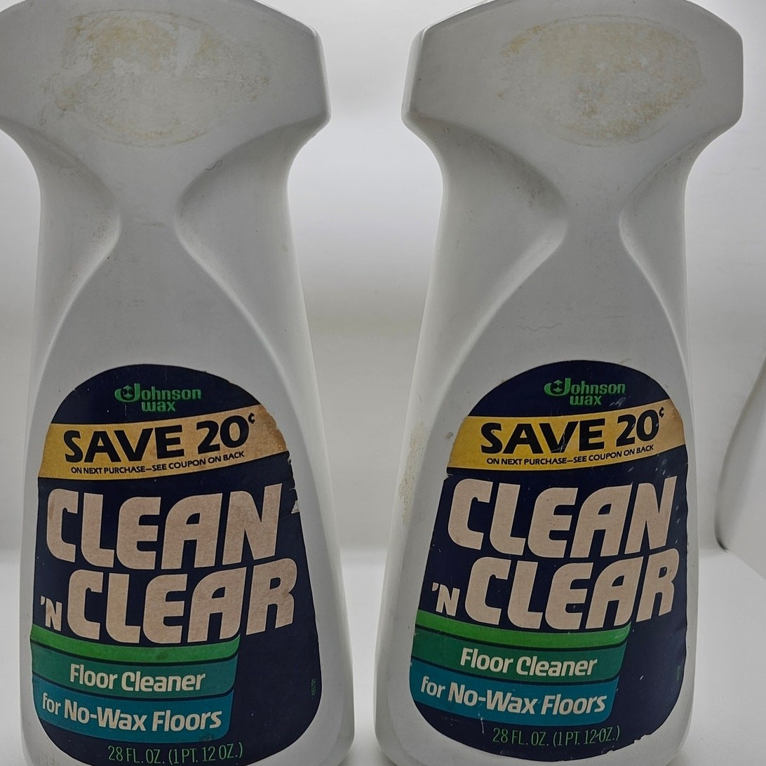 NEW Lot Of 2 Clean n Clear Cleaner for no-wax floors (1982) 28 Fl Oz