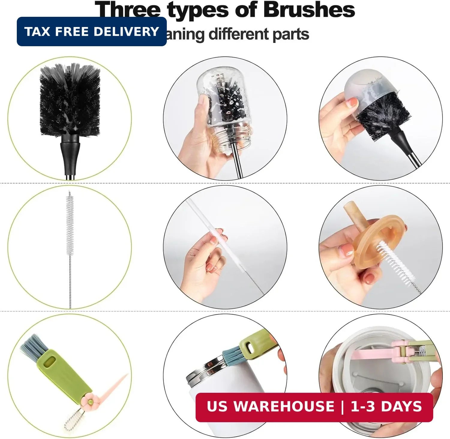 [4 Pack] Bottle Brush, 15 Inches Stainless Steel Long Handle Baby Bottle Scrub C