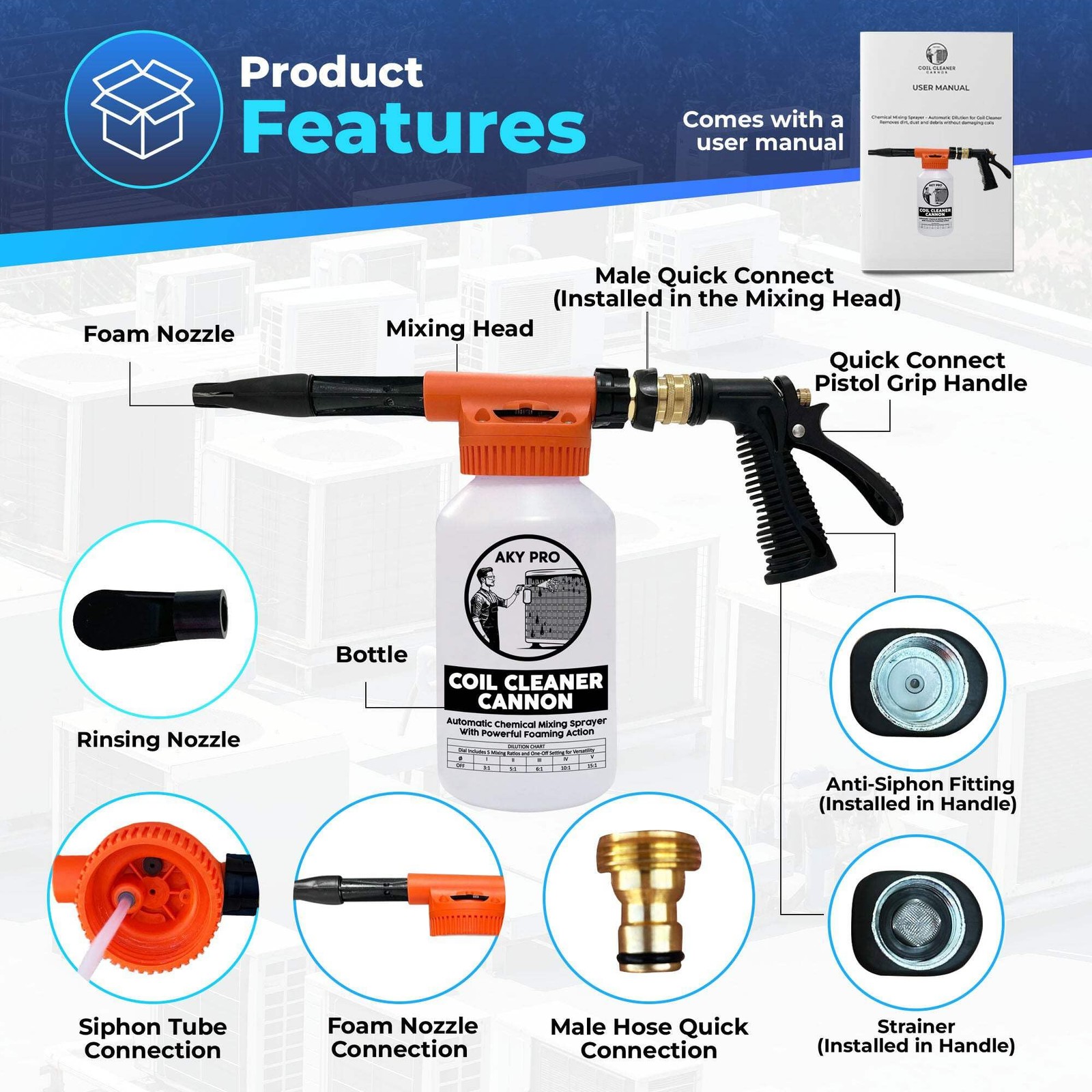AKY PRO AC Coil Cleaner Cannon Sprayer 2-Quart HVAC Foam