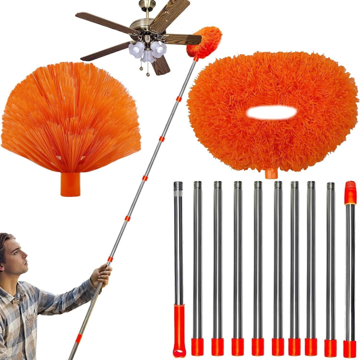 20+ Feet High Reach Dusting Kit, Cobweb Duster & Ceiling Fan Duster with 3-14 Ft