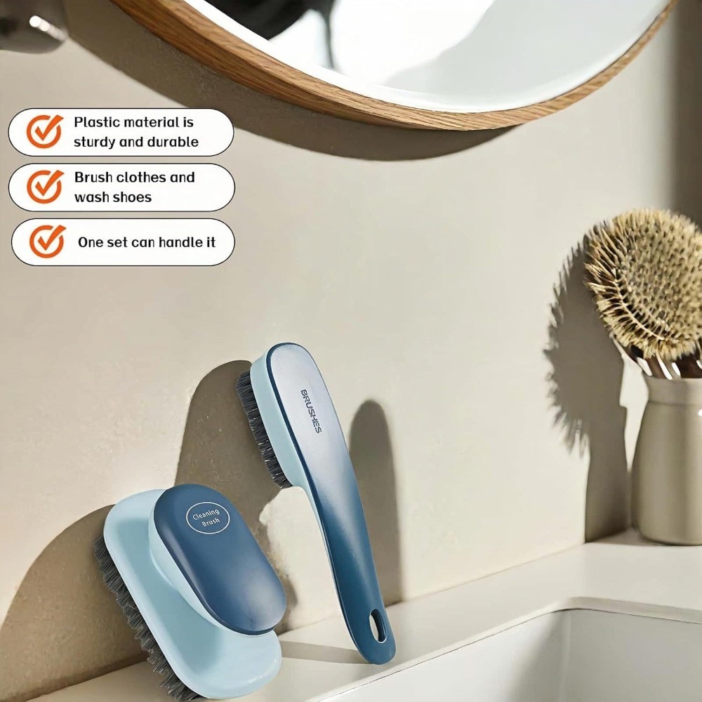 Ergonomic Shoe & Laundry Scrub Brush Set, Stiff Bristle Cleaning Brush for