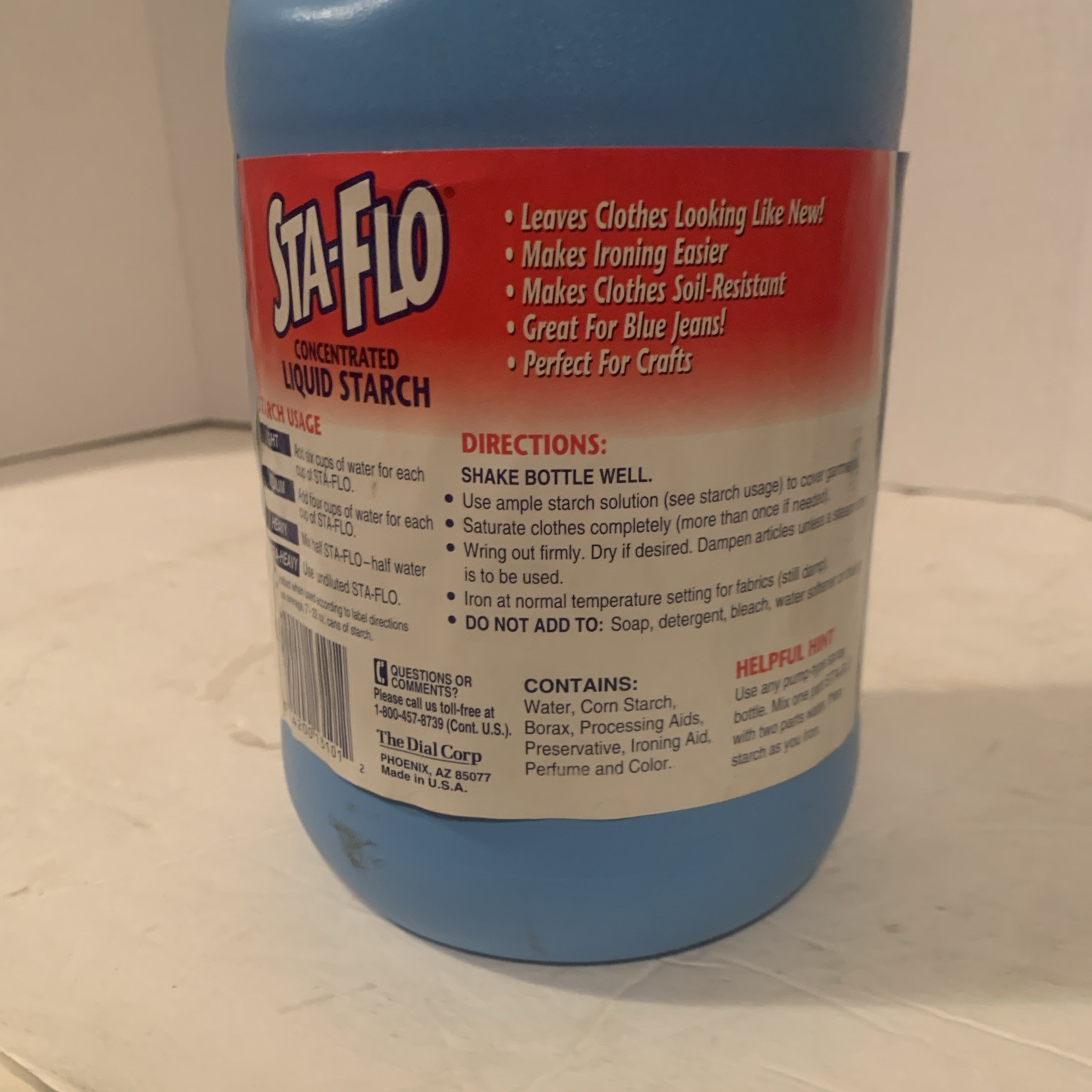 Sta-Flo Liquid Starch 64 Oz Discontinued Blue Container 90% Full
