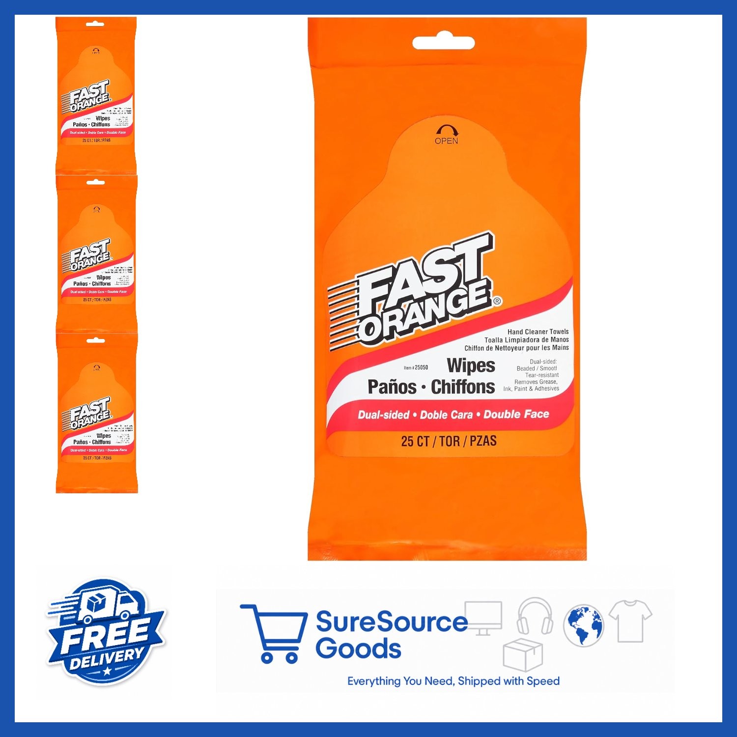 Heavy Duty Hand Cleaner Wipes 25 Count Removes Grease Oil Exhaust Fumes