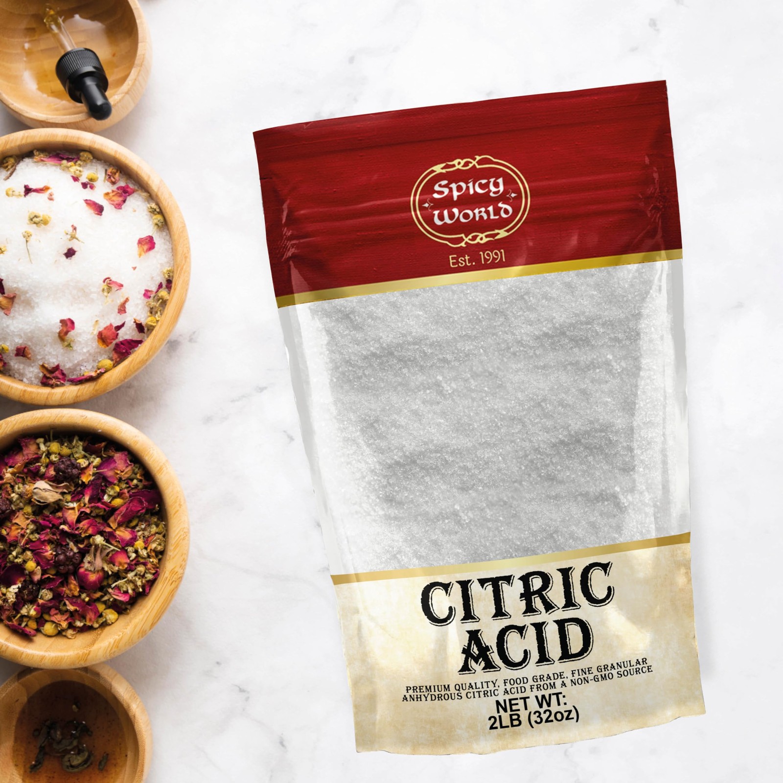 Pure Citric Acid Powder 2 LB – Food Grade, Non-GMO, Ideal for Cleaning Bath