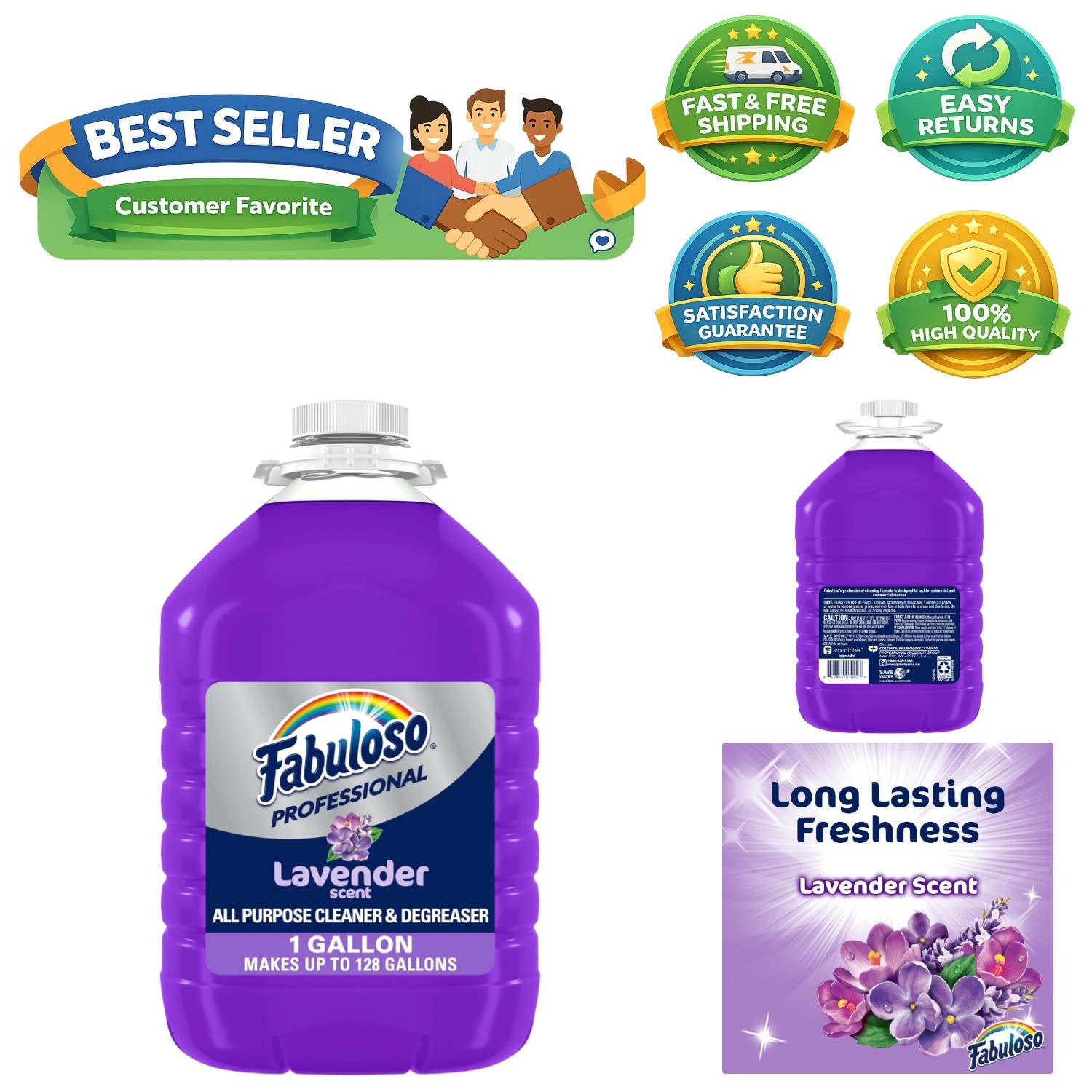 2X Concentrated Lavender Cleaner & Degreaser – Safe for All Surfaces, 128 Fl Oz