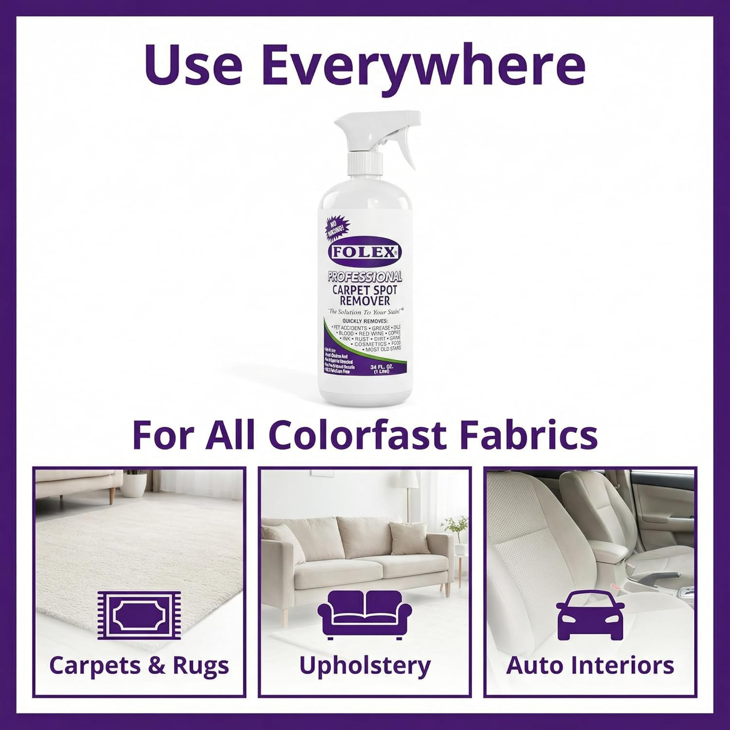 FOLEX – Professional Carpet Cleaner Spray 34 Oz – Pet Stain Removal – Instant St