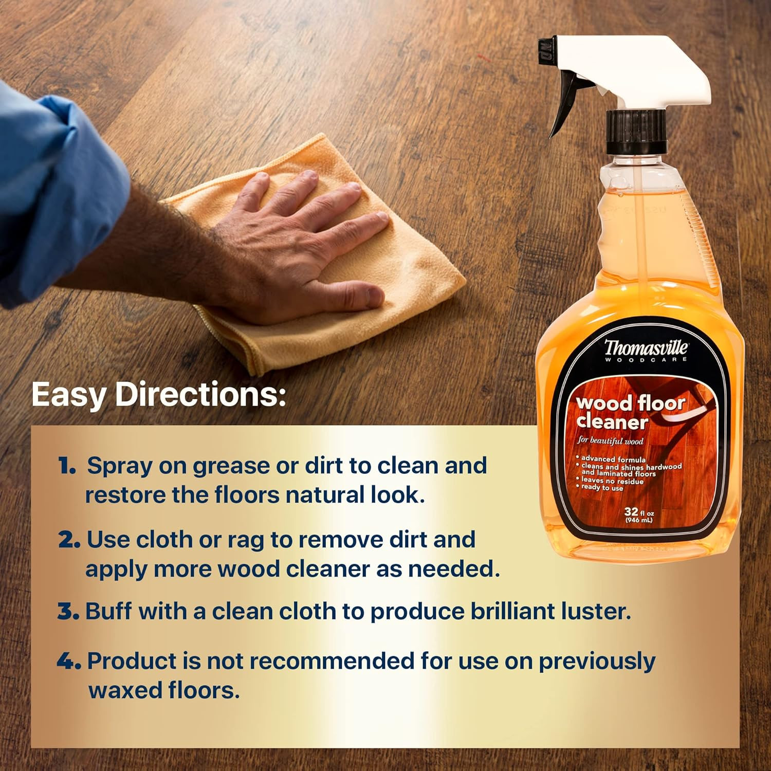 WOOD FLOOR CLEANER – Use on Hardwood, Laminated or Faux Finished Floors. Shine R