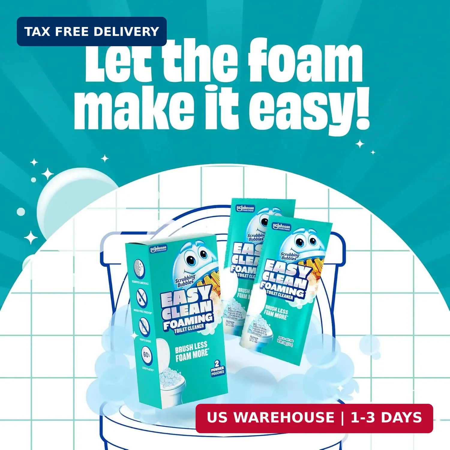 Scrubbing Bubbles Easy Clean Foaming Toilet Bowl Cleaner, Easy Drop In Powder Po