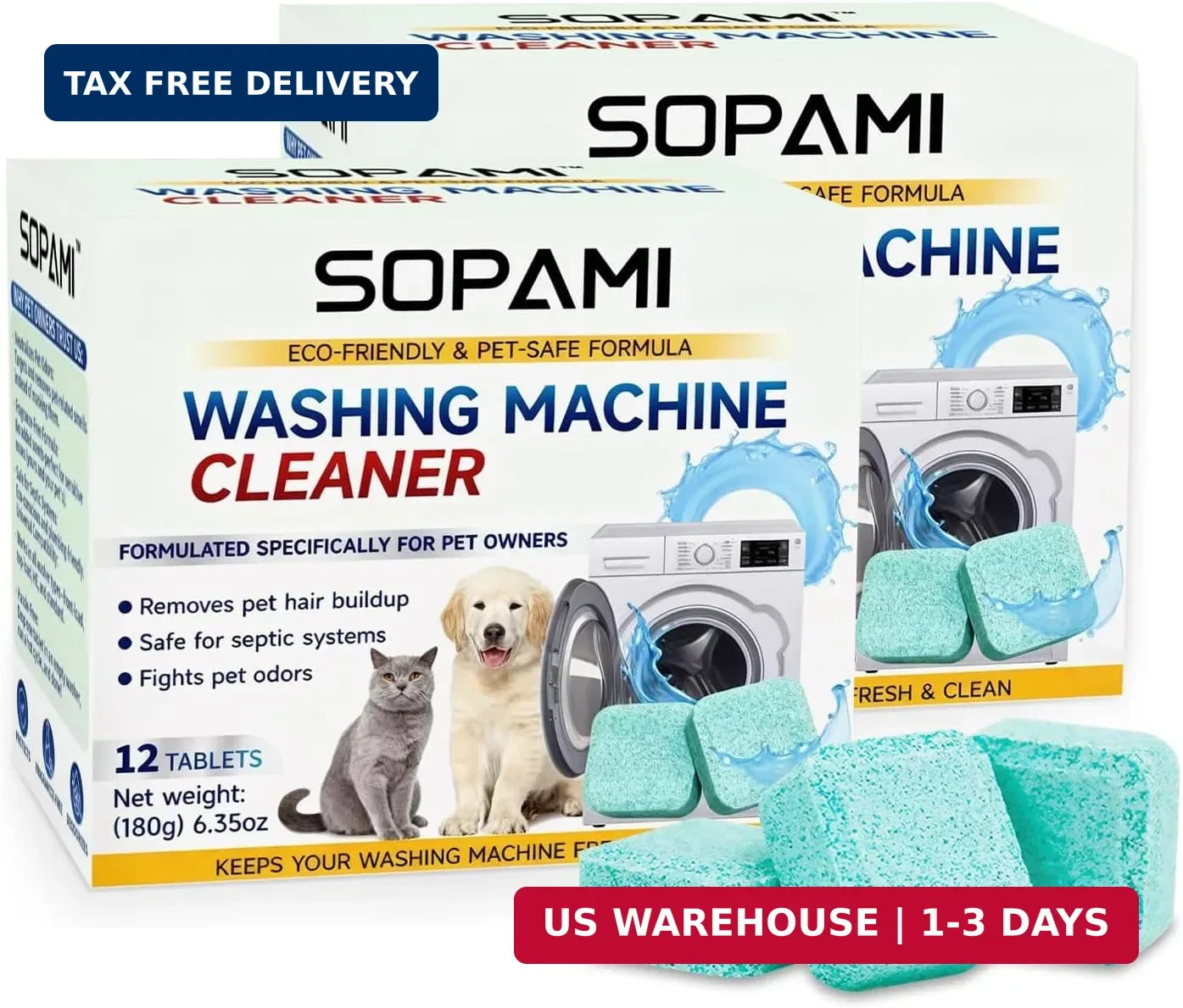 SOPAMI Washing Machine Cleaner Tablets 24-Pack (12 Month Supply) for HE/Top/Fron