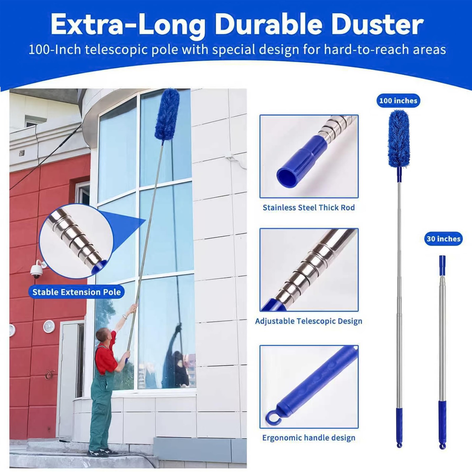 Dusters 6-in-1 Kit with Extension Pole 100 Inches for Cleaning Cobweb Microfiber