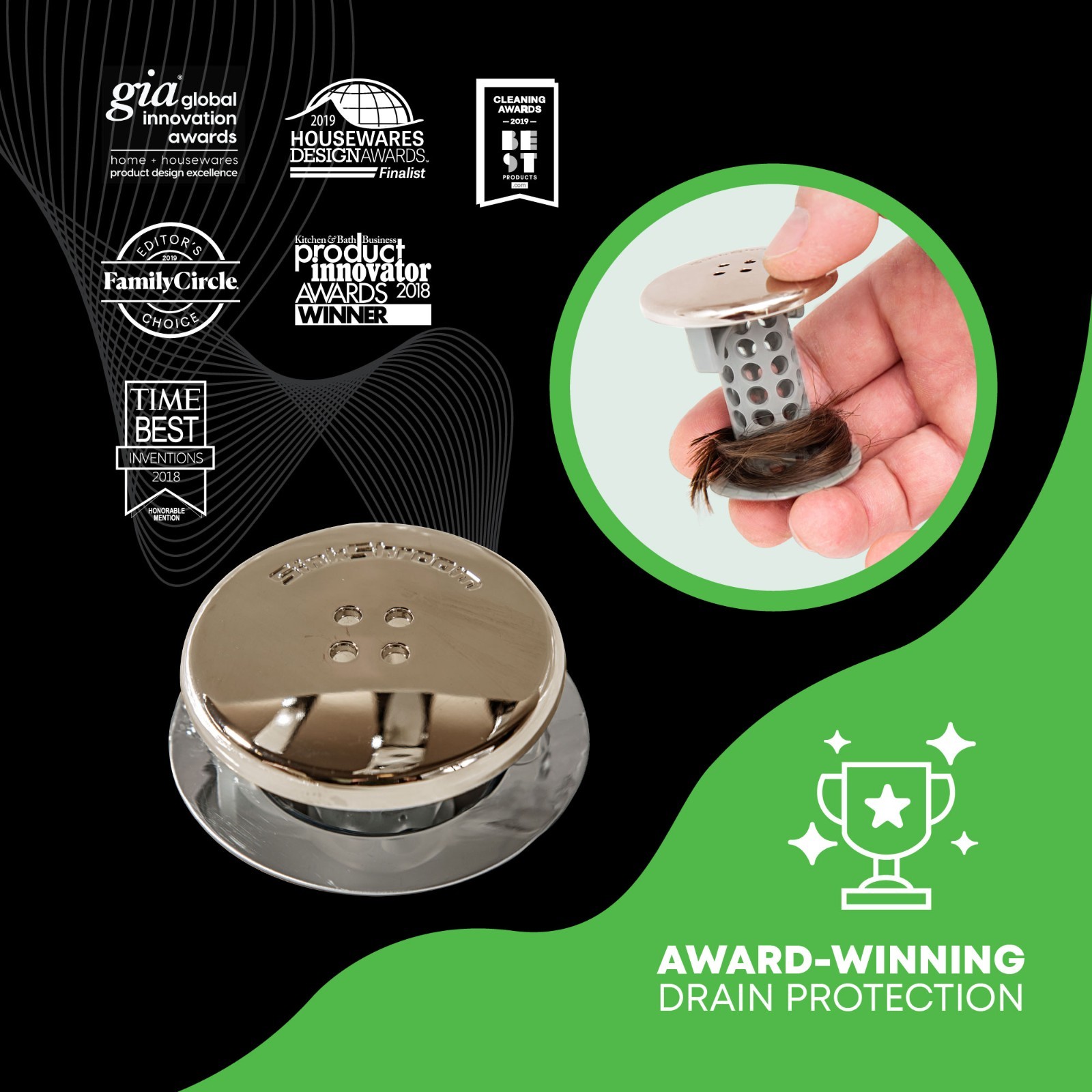 SinkShroom Nickel Award-Winning Drain Protector Hair Catcher Snare by TubShroom