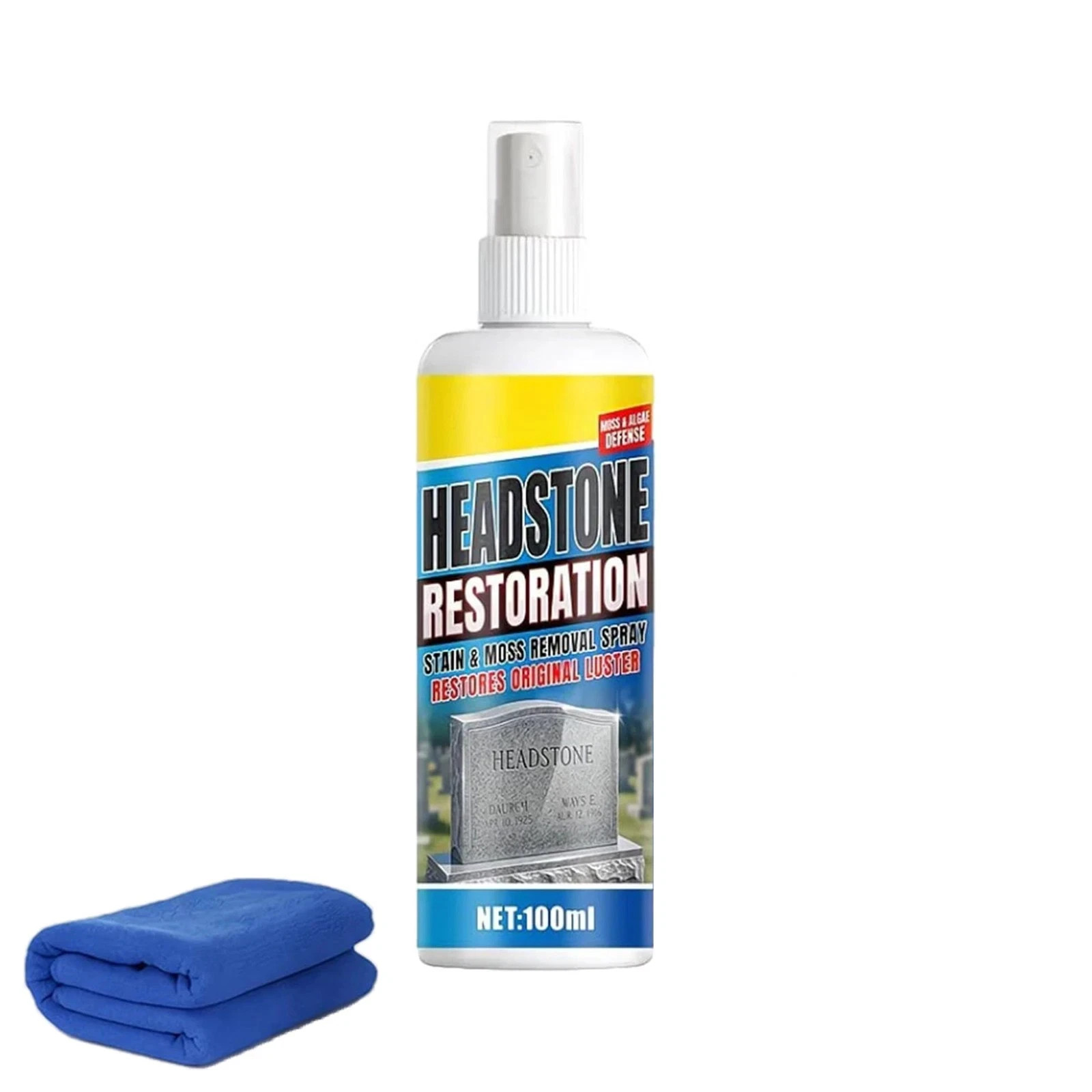 Headstone Cleaner Spray for Granite Marble Tombstone 100ml with TowelView Sold H