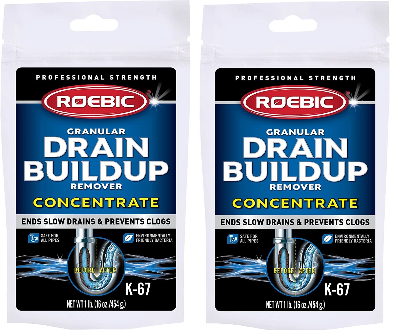 Roebic K-67 16 oz Granular Drain Buildup & Trap Cleaner – Pack of 2
