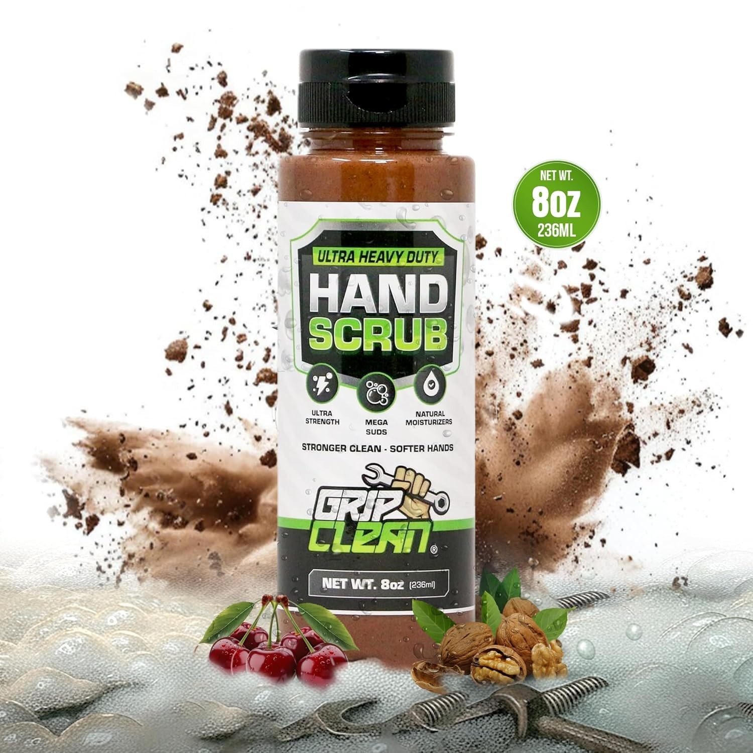 Moisturizing Hand Degreaser – Walnut Shell & Clay, Ideal for Tough Grime, 8 Oz