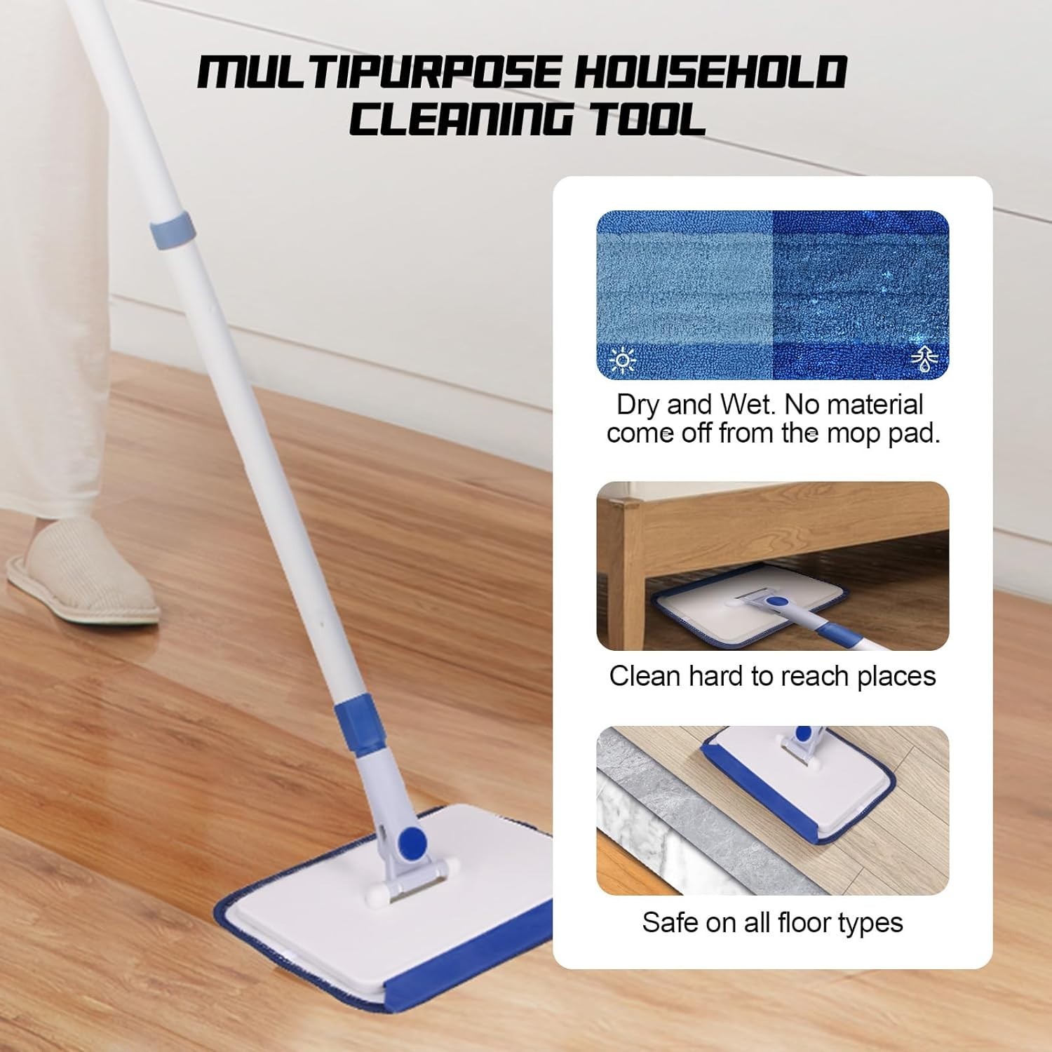 Effortless Baseboard Cleaner Tool with 60″ and 6 Reusable Microfiber Pads