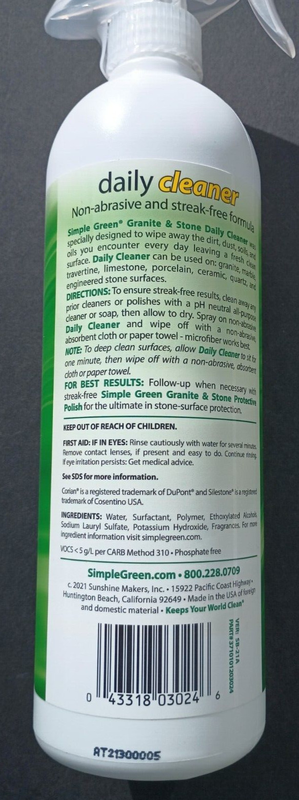 Simple Green 3710101203024 Granite and Stone Cleaner 24 oz Ready To Use