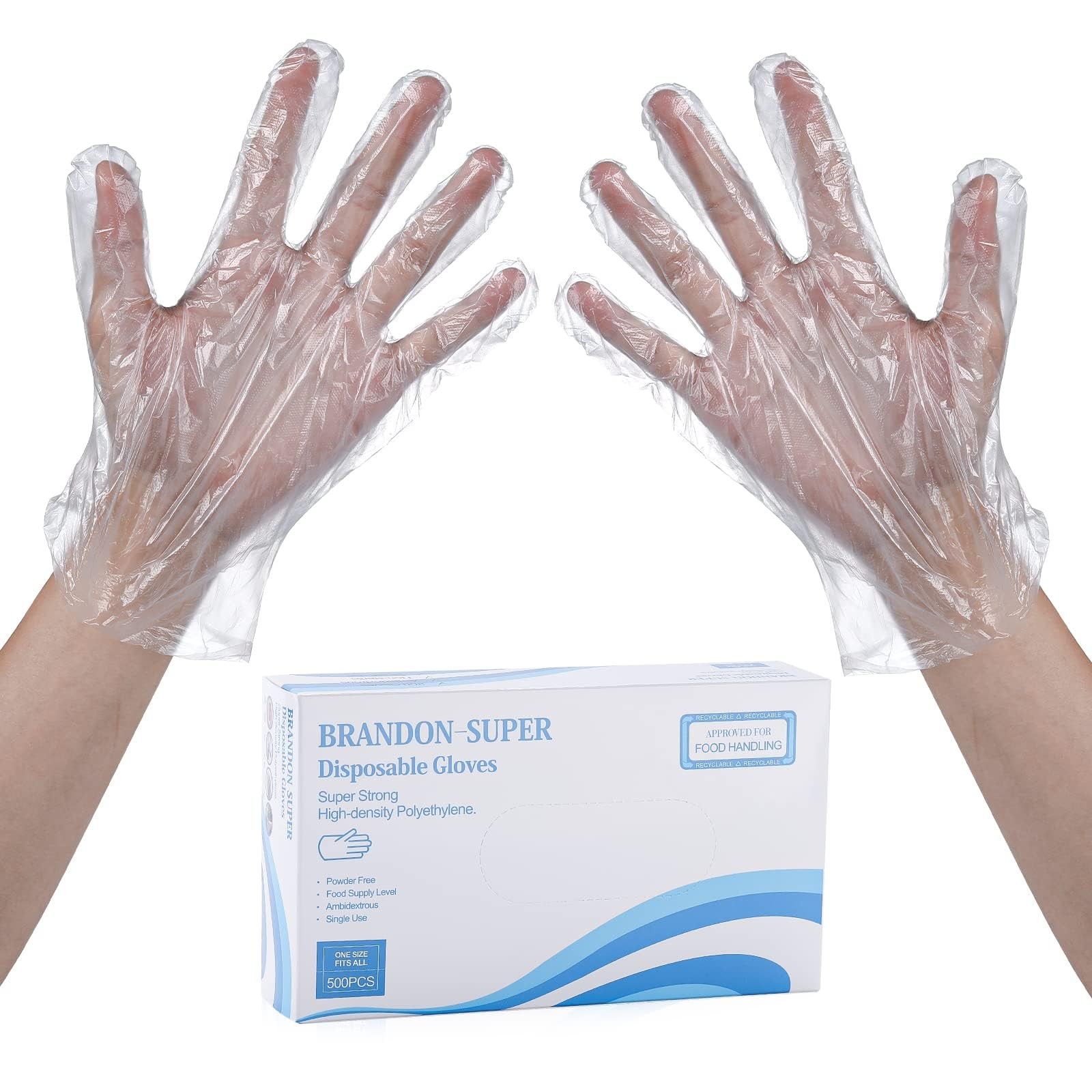 Brandon-super Disposable Food Prep Gloves One Size (Pack of 500), Transparent