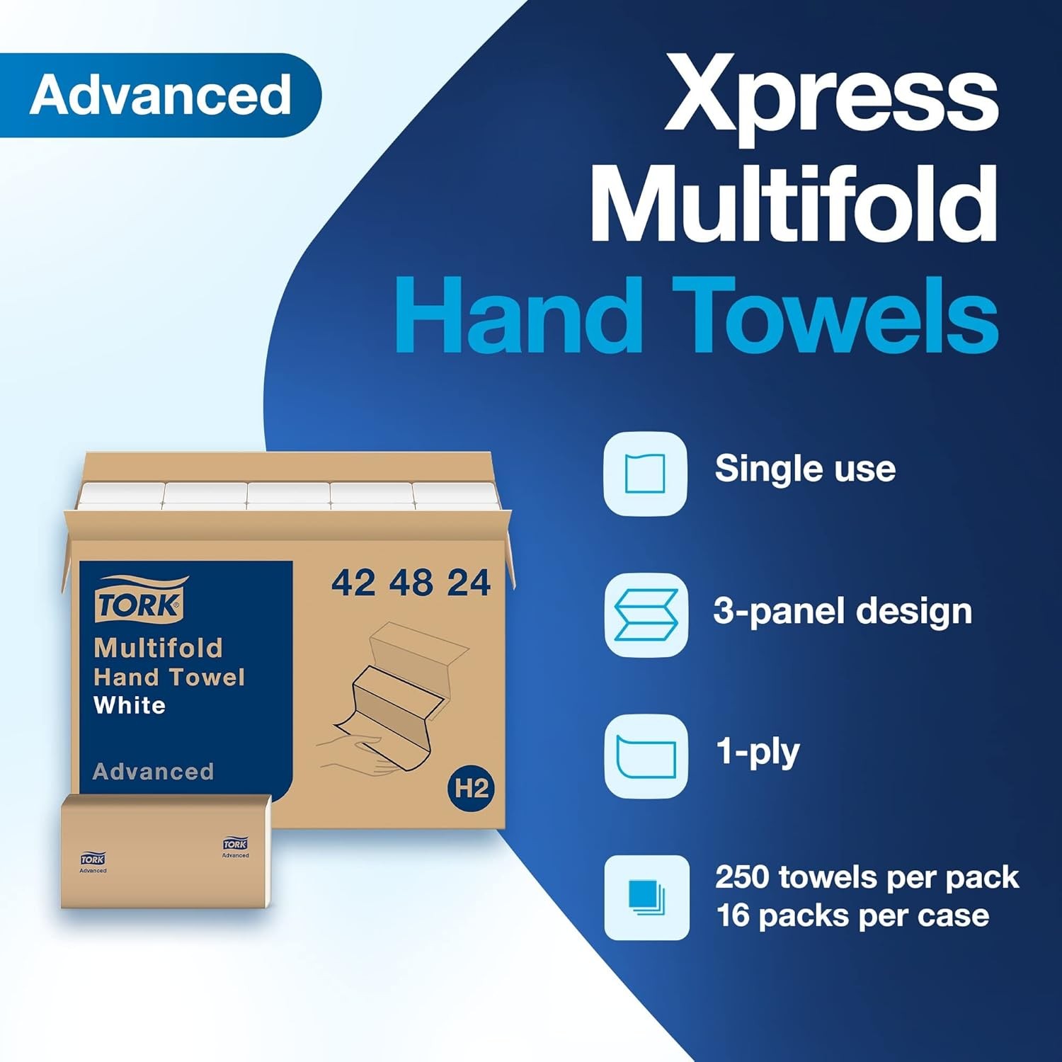 Tork Multifold Hand Towel White, 3-Panel, 250 Towels per Pack, 16 Packs, Fits