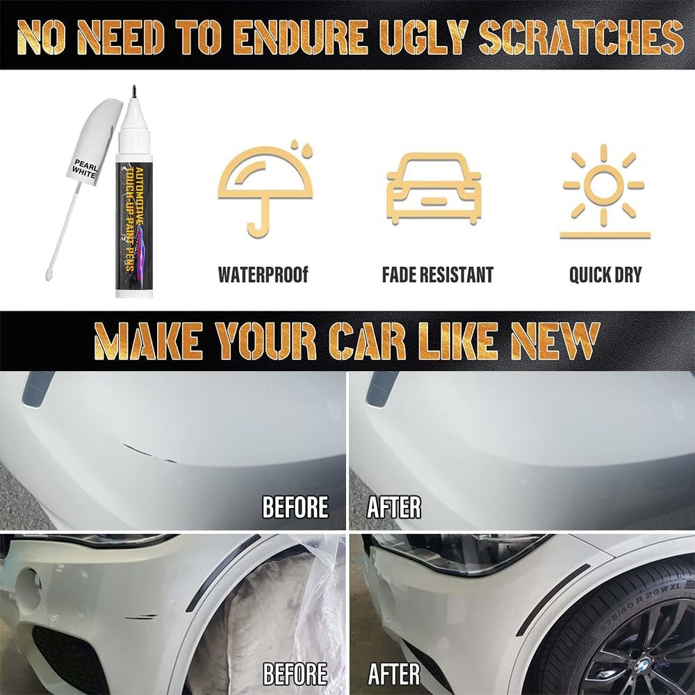 Pearl White Car Paint Touch Up, Auto Pearl White Touch Up Paint Pen, Two-In-One